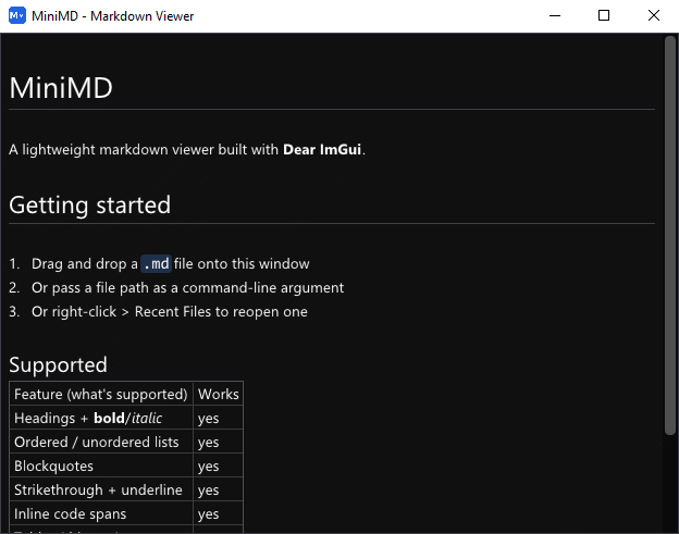 MiniMD screenshot